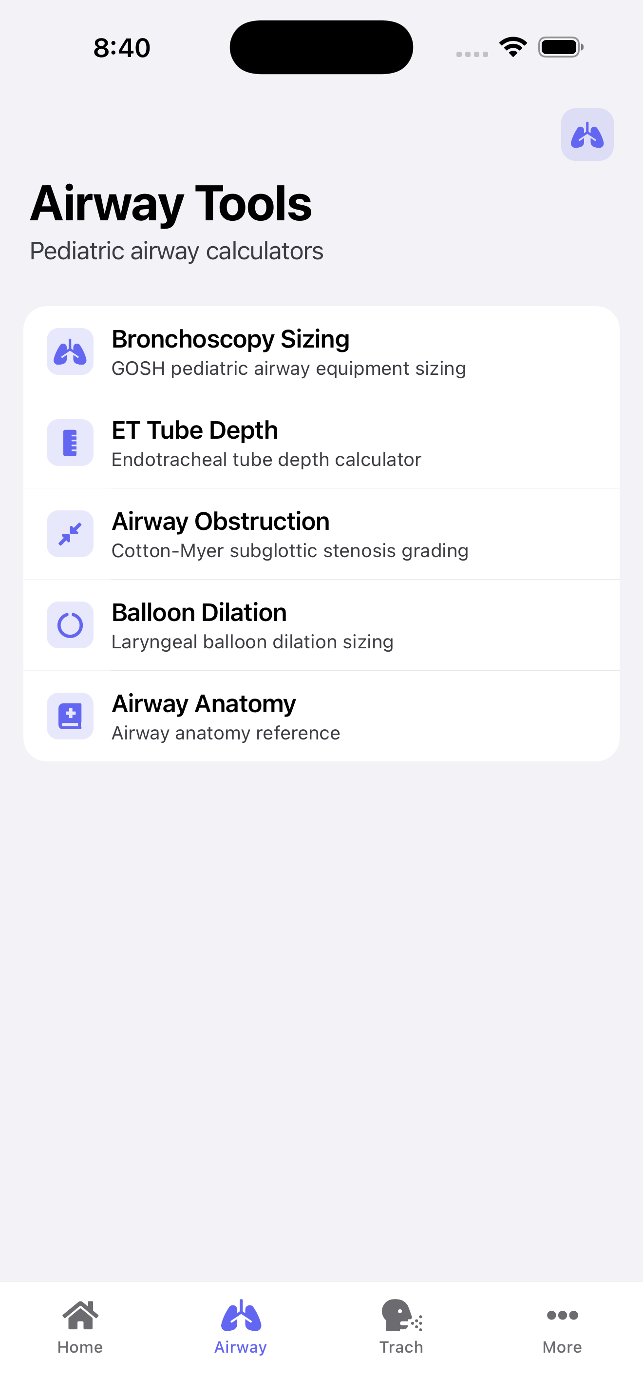 Airway tools screen