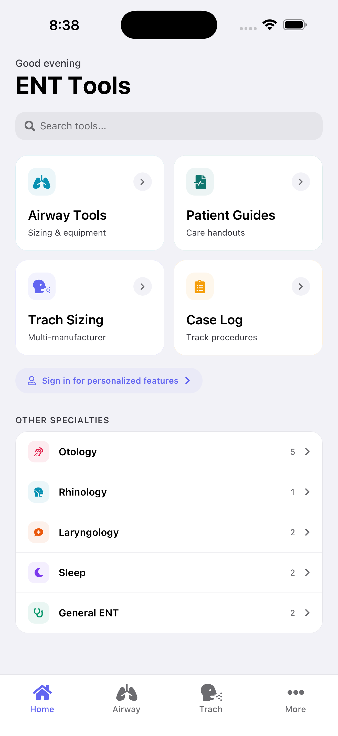 ENT Hub home screen
